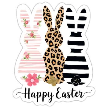 Joyeuses Pâques - 3 lapins de Pâques vous souhaitent de joyeuses Pâques - Sticker taille S (10 x 10 cm) - blanc mat - Devant