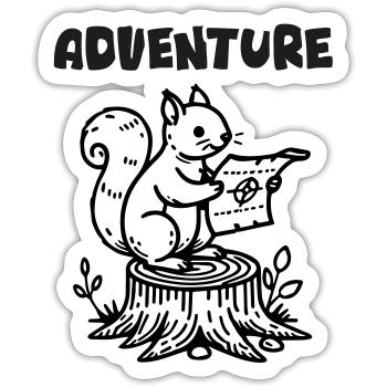 Écureuil tenant une carte - Design « Aventure » - Sticker taille S (10 x 10 cm) - blanc mat - Devant