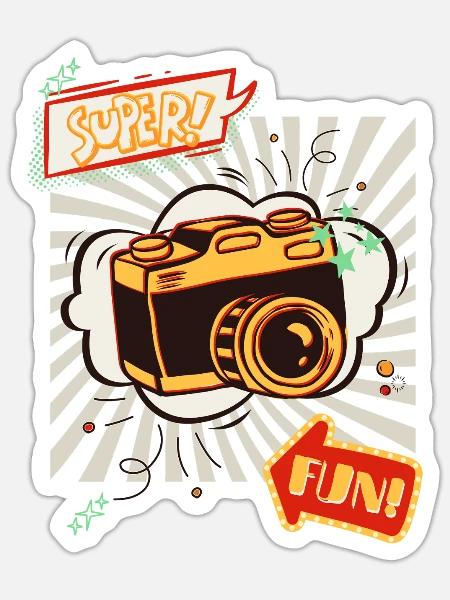 Super Fun mit Fotoapparat - Sticker Größe S (10 x 10 cm) - Mattweiß