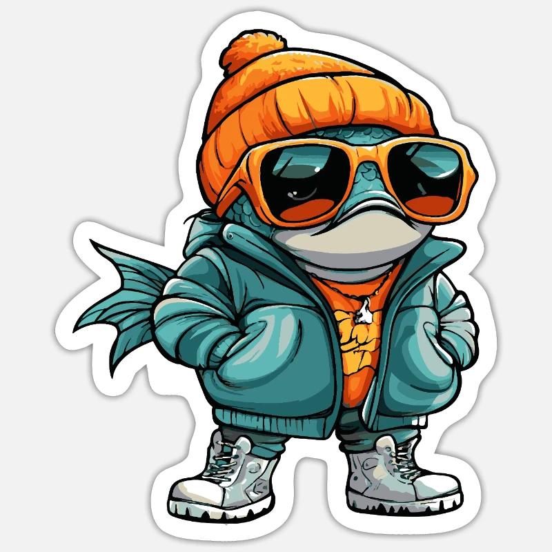 Piranha Poisson Bande dessinée cool - Sticker taille S (10 x 10 cm) - blanc mat