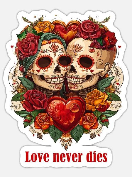 Love Never Dies - Valentinstag-Sweatshirt, Herz - Sticker Größe S (10 x 10 cm) - Mattweiß