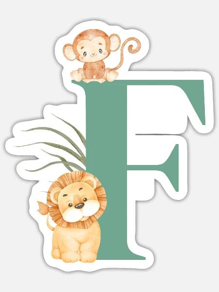 Buchstabe f grüne Dschungeltiere - Sticker Größe S (10 x 10 cm) - Mattweiß