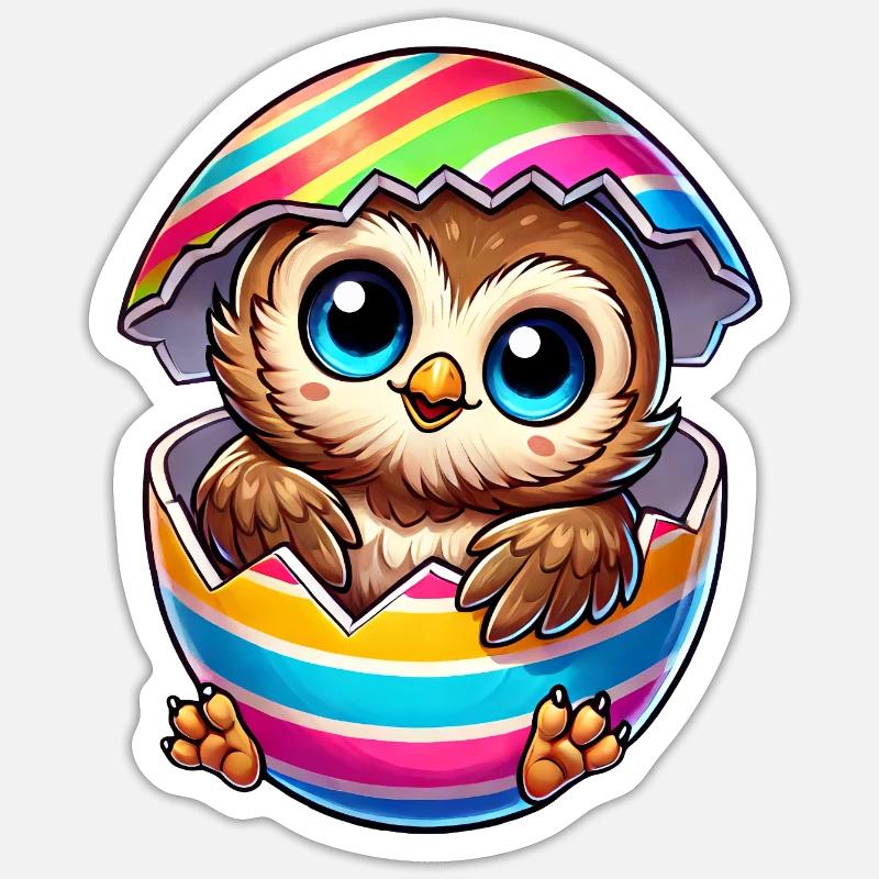 Cute Owl Cartoon Easter Egg Hatching Sticker size S (10 x 10 cm)