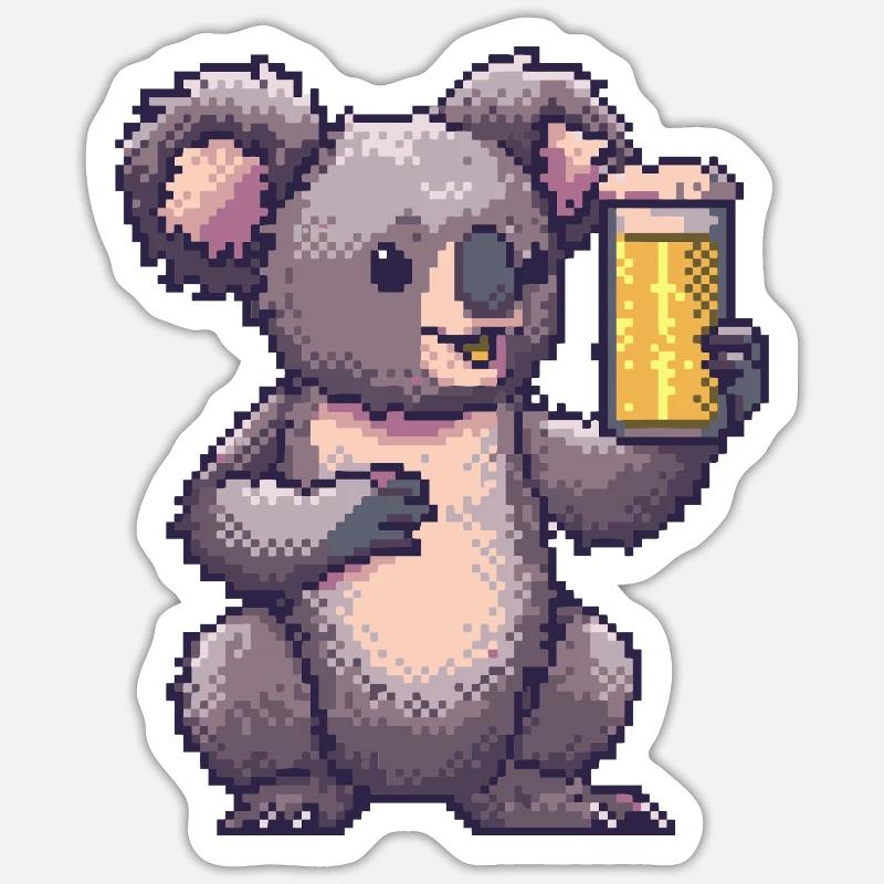 Koala Pixel Bier - Sticker Größe S (10 x 10 cm) - Mattweiß