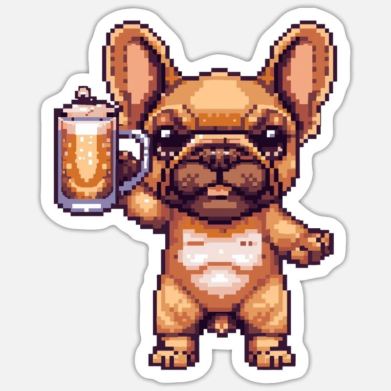 French Buldog Dogs Pixel Beer - Sticker size S (10 x 10 cm) - white matte