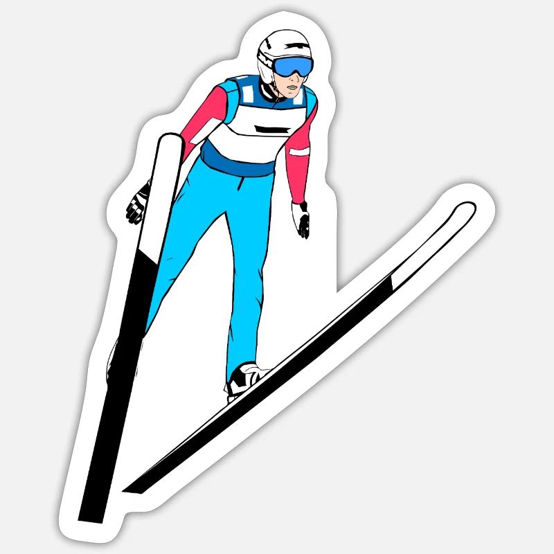Saut à ski - Sticker taille S (10 x 10 cm) - blanc mat