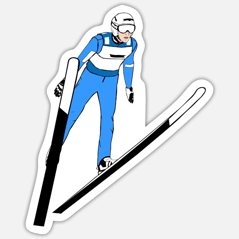 Saut à ski - Sticker taille S (10 x 10 cm) - blanc mat