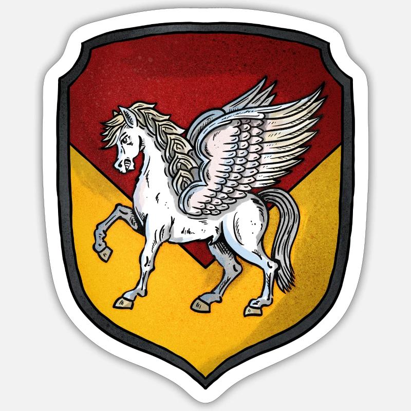Wappen silber Pegasus - Sticker Größe S (10 x 10 cm) - Mattweiß