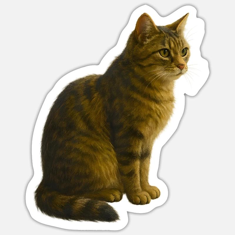 Sitzende, getigerte Katze Sticker Größe S (10 x 10 cm)