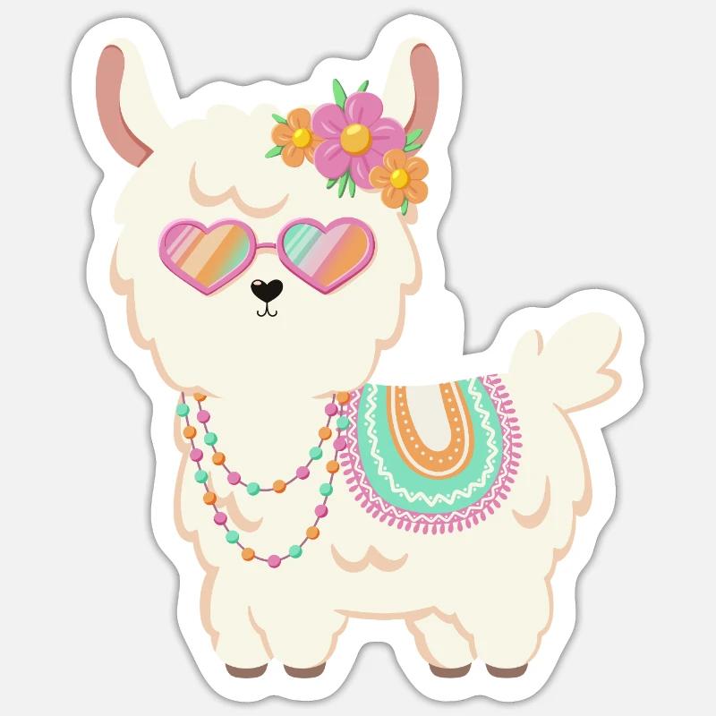 Lama doux d’été - Sticker taille S (10 x 10 cm) - blanc mat