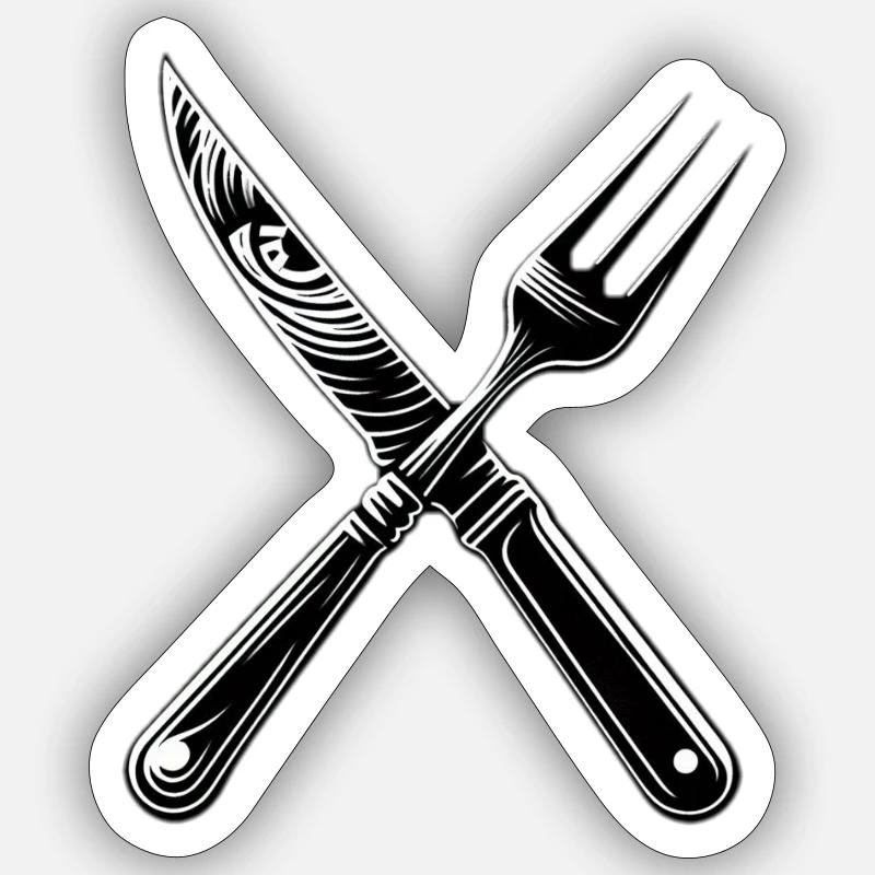 Couverts noir et blanc - Sticker taille S (10 x 10 cm) - blanc mat