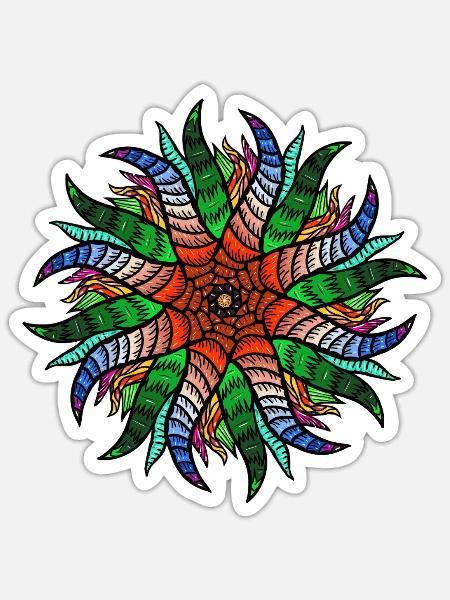 Buntes Geometrisches Mandala Abstrakt Psychedelisch - Sticker Größe S (10 x 10 cm) - Mattweiß