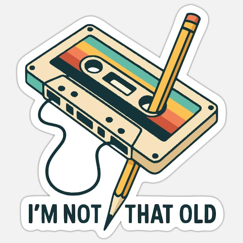 Cassette rétro avec crayon - Sticker taille S (10 x 10 cm) - blanc mat