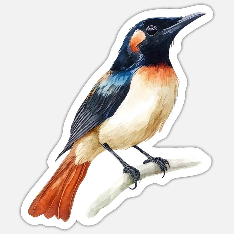 Illustration d’oiseau à l’aquarelle - Sticker taille S (10 x 10 cm) - blanc mat