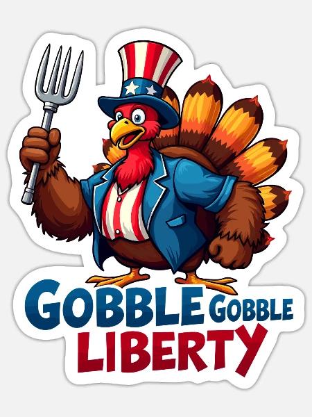 Gobble Gobble Liberty - Sticker Größe S (10 x 10 cm) - Mattweiß