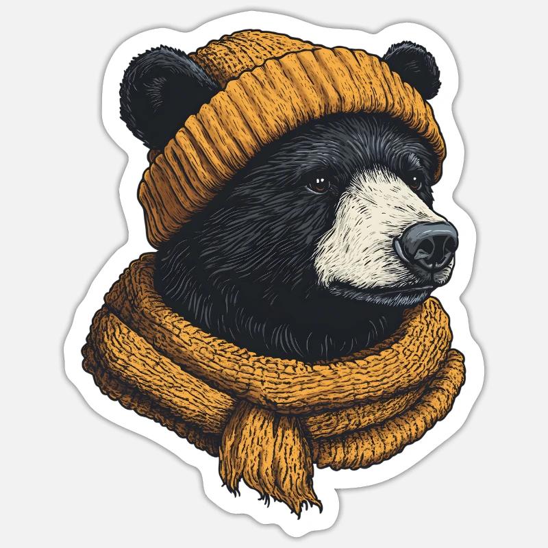 Ours élégant avec casquette - Sticker taille S (10 x 10 cm) - blanc mat