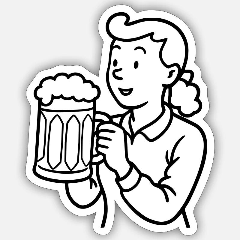 Biermädchen - Sticker Größe S (10 x 10 cm) - Mattweiß
