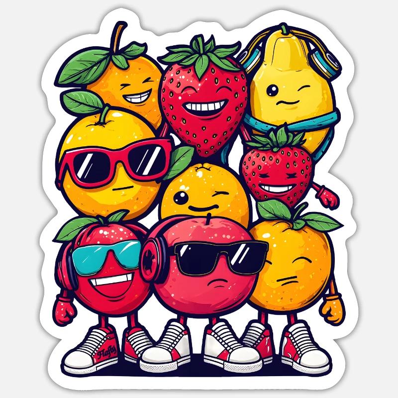 Fruit Squad – 🍓 🍊 🍉 Cartoon - Sticker size S (10 x 10 cm) - white matte