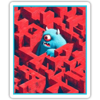 Monster Labyrinth - Sticker Größe S (10 x 10 cm) - Mattweiß - Vorne
