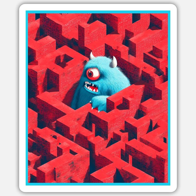 Labyrinthe de monstres - Sticker taille S (10 x 10 cm) - blanc mat