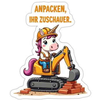 Maître excavatrice licorne - Sticker taille S (10 x 10 cm) - blanc mat - Devant