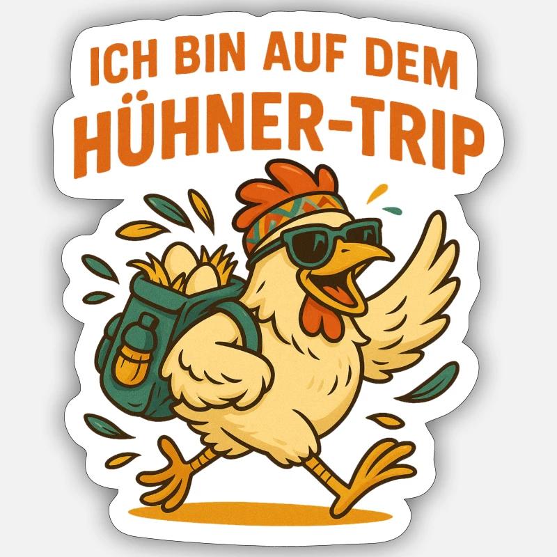 Huhn auf Abenteuerreise - Sticker Größe S (10 x 10 cm) - Mattweiß