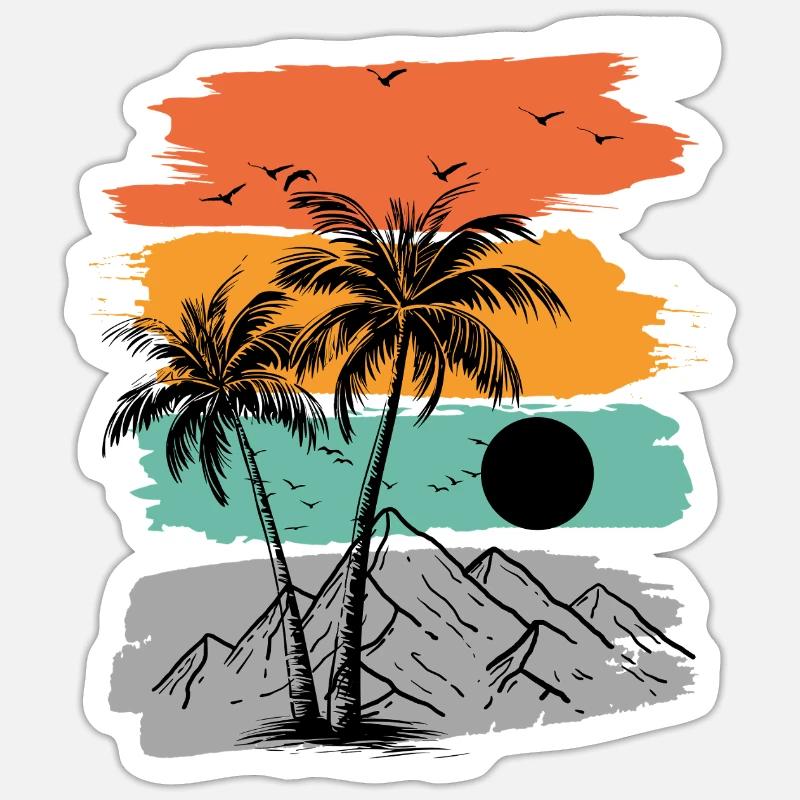 Summer beach palm mountains - Sticker size S (10 x 10 cm) - white matte