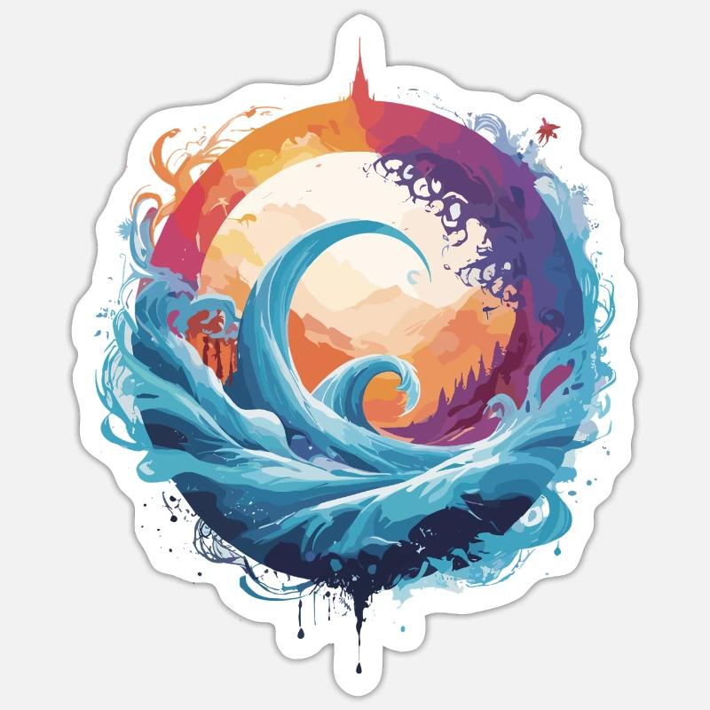 Dynamic wave and moon circle Sticker size S (10 x 10 cm)