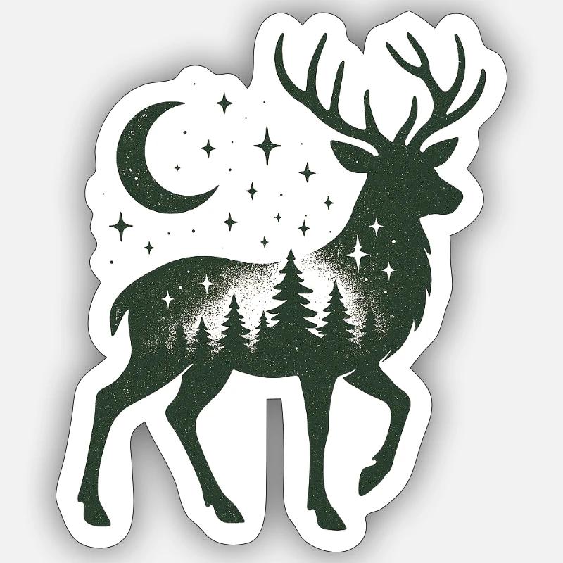 Sternenwald Hirsch Silhouette - Sticker Größe S (10 x 10 cm) - Mattweiß
