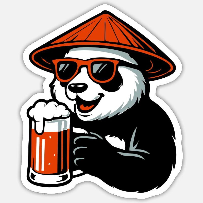 Beer Drinking Panda Bear Sticker size S (10 x 10 cm)