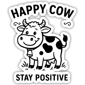 Vache heureuse - Sticker taille S (10 x 10 cm) - blanc mat - Devant