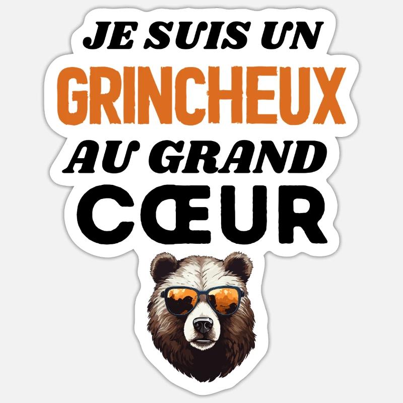 Ours Grognon - Sticker taille S (10 x 10 cm) - blanc mat