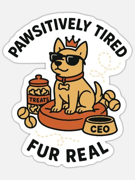 Dogboss mit Sonnenbrille und Krone - Sticker Größe S (10 x 10 cm) - Mattweiß