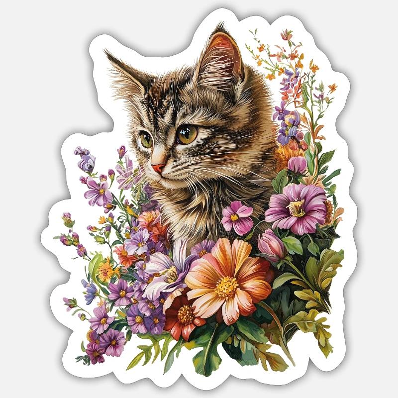 Fleurs de chat - Sticker taille S (10 x 10 cm) - blanc mat