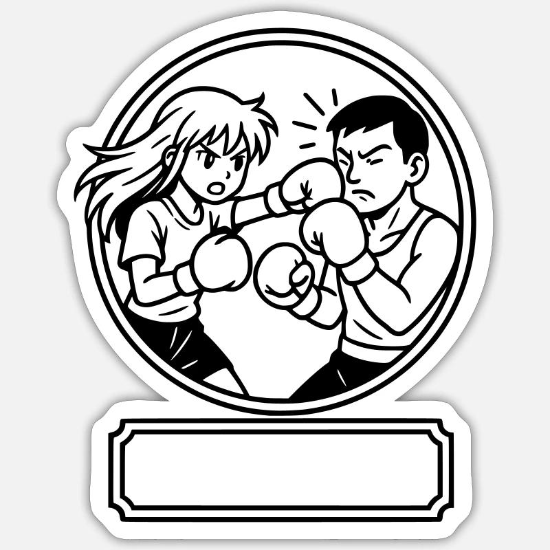 Manga boxe - Sticker taille S (10 x 10 cm) - blanc mat