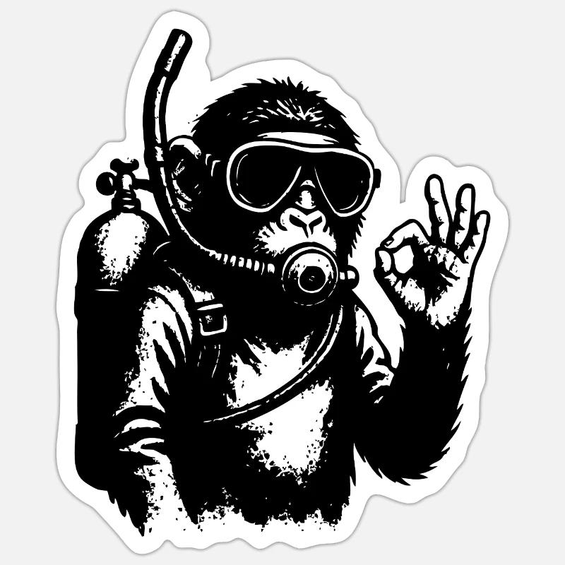 Diving Monkey Diving - Sticker taille S (10 x 10 cm) - blanc mat