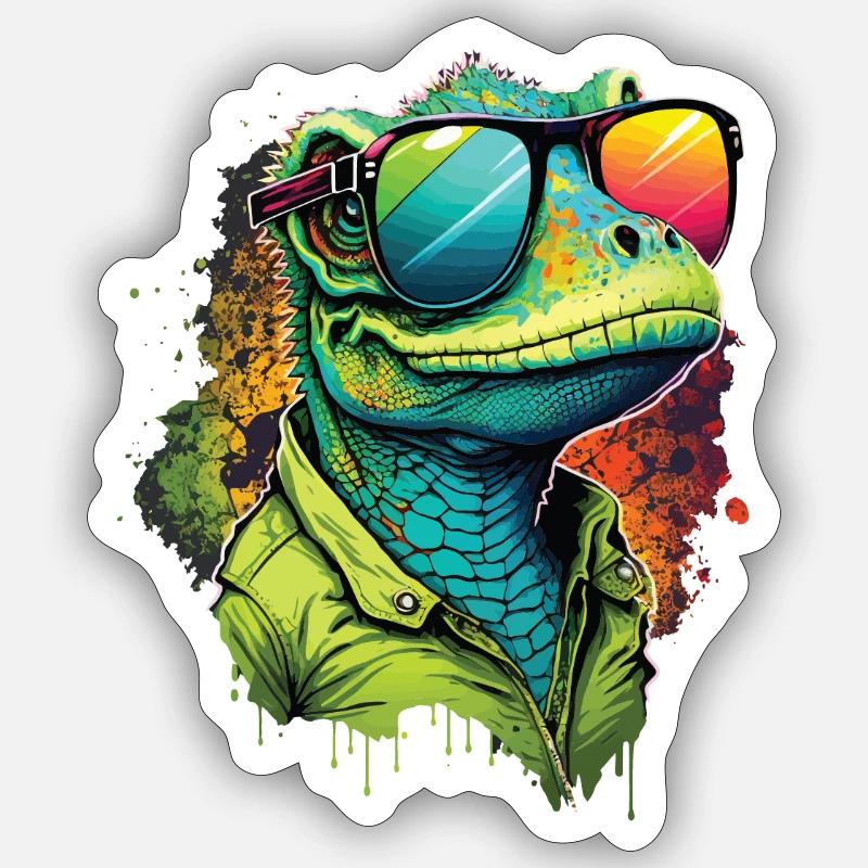 Bunter Dinosaurier mit Sonnenbrille - Sticker Größe S (10 x 10 cm) - Mattweiß
