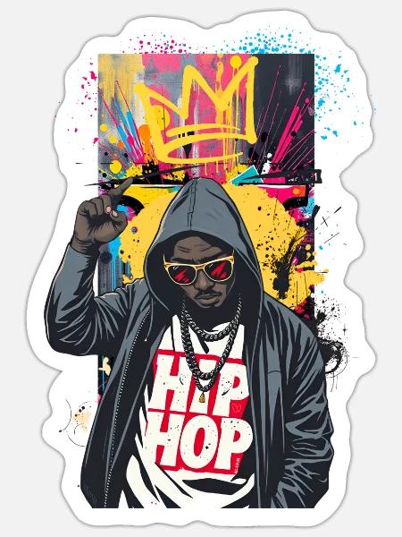 Urbaner Rapper mit bunten Graffitis - Sticker Größe S (10 x 10 cm) - Mattweiß