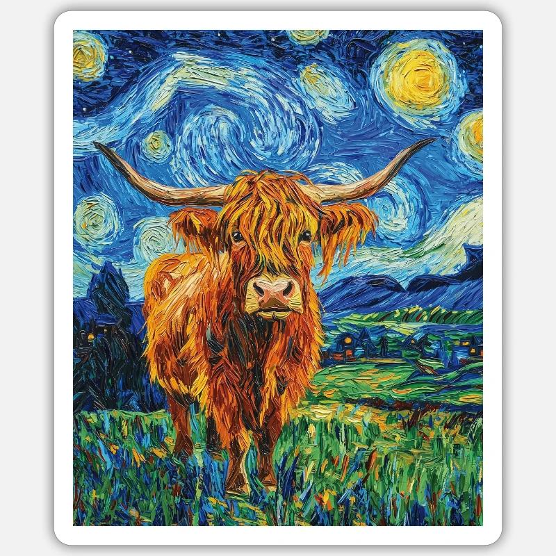 Vache des Highlands - Sticker taille S (10 x 10 cm) - blanc mat