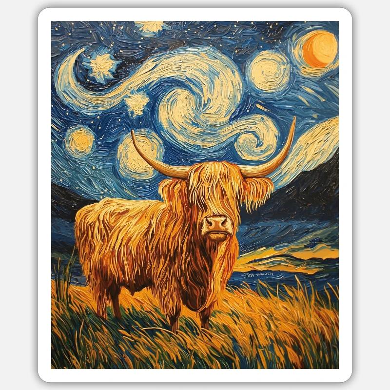 Vache des Highlands - Sticker taille S (10 x 10 cm) - blanc mat