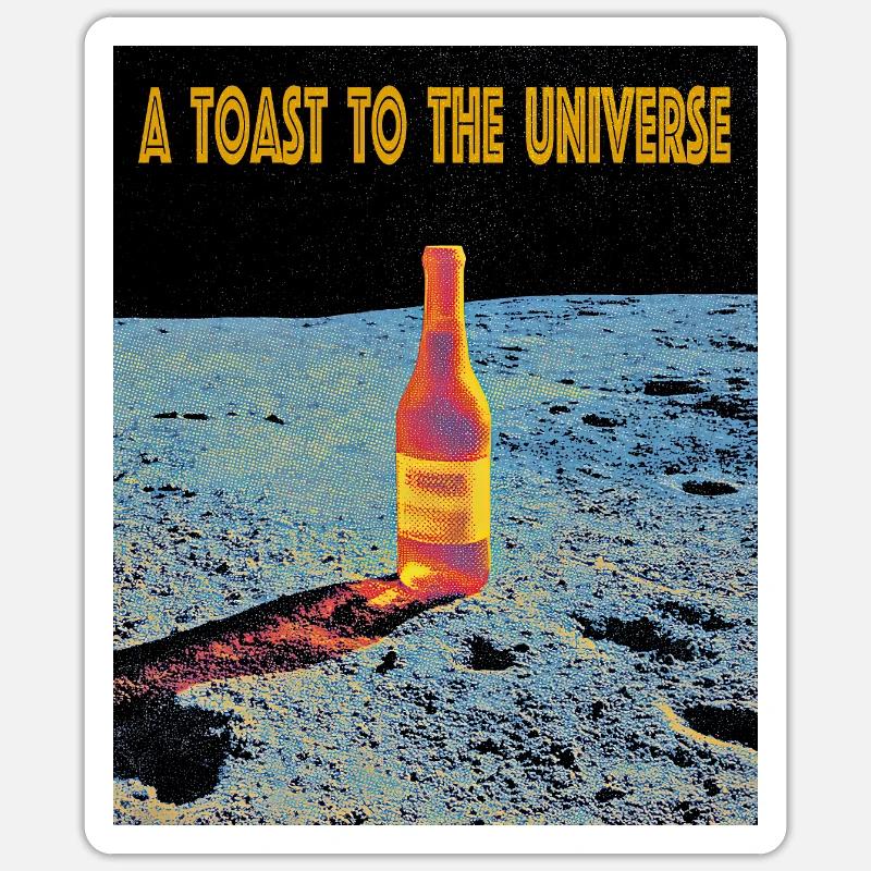 Space celebration with wine bottle - Sticker size S (10 x 10 cm) - white matte