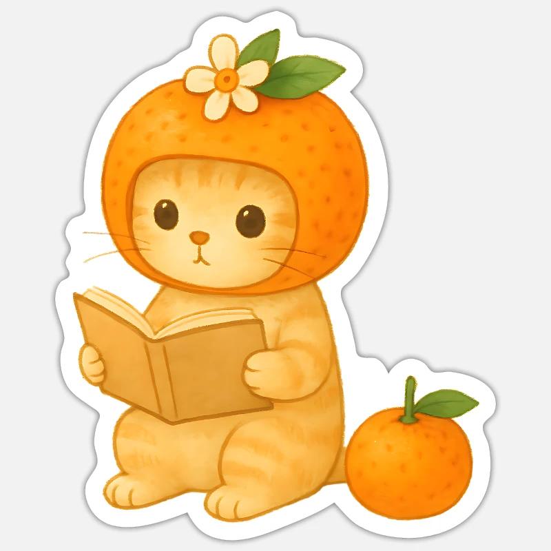 Ananas Katze Lesung mit Blumen - Sticker Größe S (10 x 10 cm) - Mattweiß