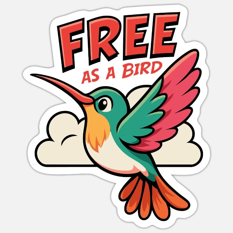Motif colibri libre comme un oiseau - Sticker taille S (10 x 10 cm) - blanc mat