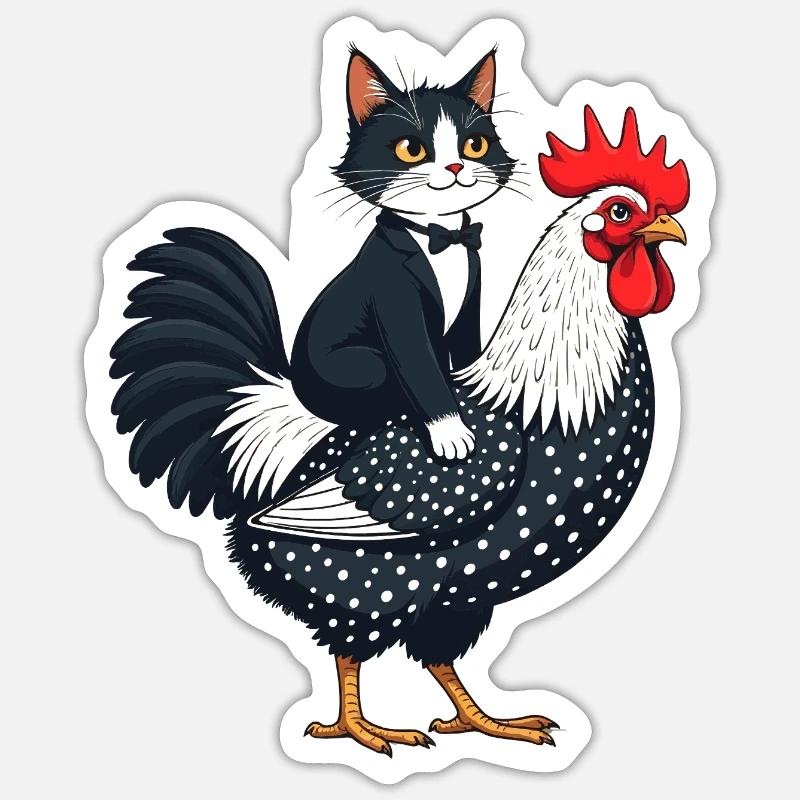 Chien Noir et Coq Éclectique - Sticker taille S (10 x 10 cm) - blanc mat