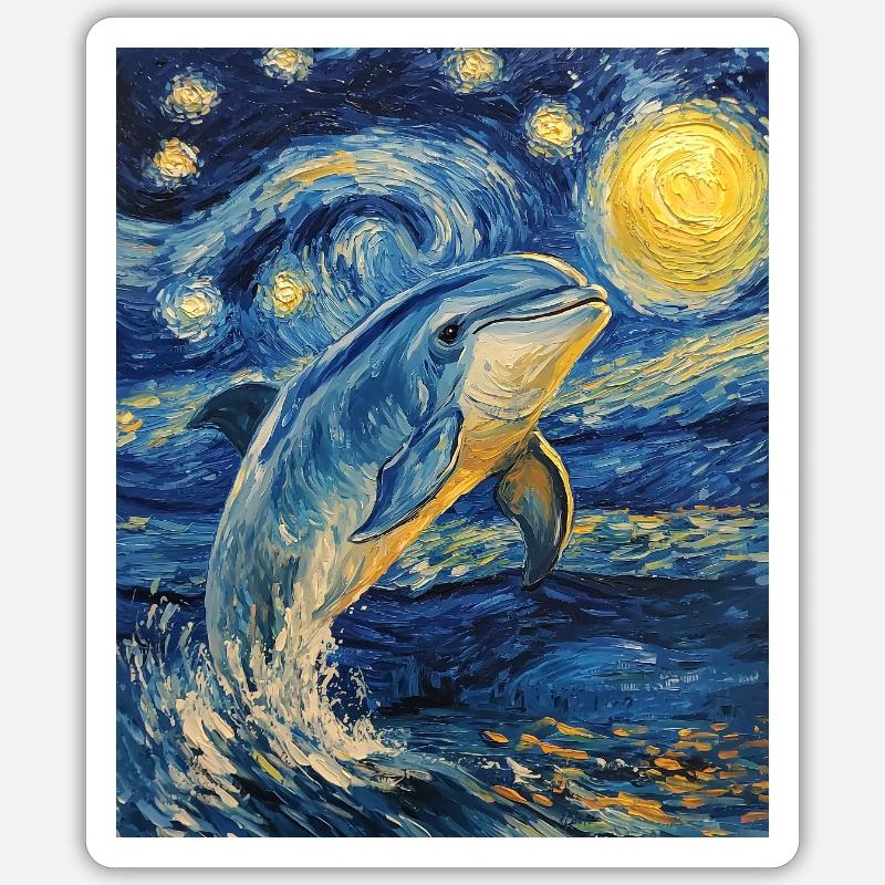 Delfin Van Gogh Style Starry - Sticker size S (10 x 10 cm) - white matte
