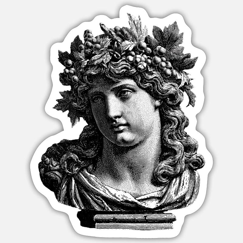 Buste antique de Bacchus – Gravure classique  Sticker taille S (10 x 10 cm)