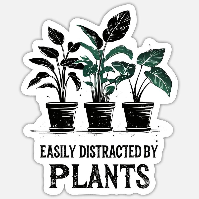 Easily Distracted by Plants - Sticker size S (10 x 10 cm) - white matte