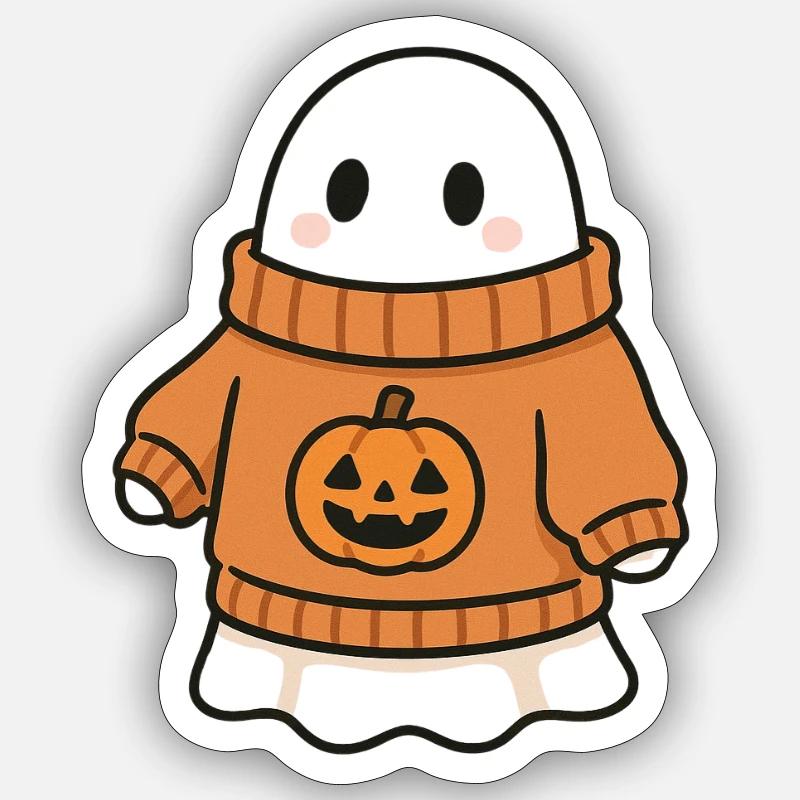 Pull citrouille Ghost - Sticker taille S (10 x 10 cm) - blanc mat