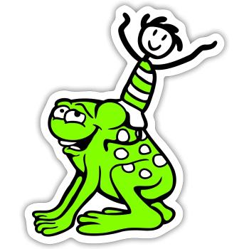 2 Freunde Frosch Junge Reiten Team Kröte Lustig - Sticker Größe S (10 x 10 cm) - Mattweiß - Vorne