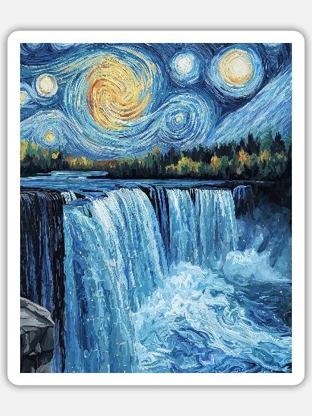 Niagarafälle Van Gogh Style Starry Night - Sticker Größe S (10 x 10 cm) - Mattweiß